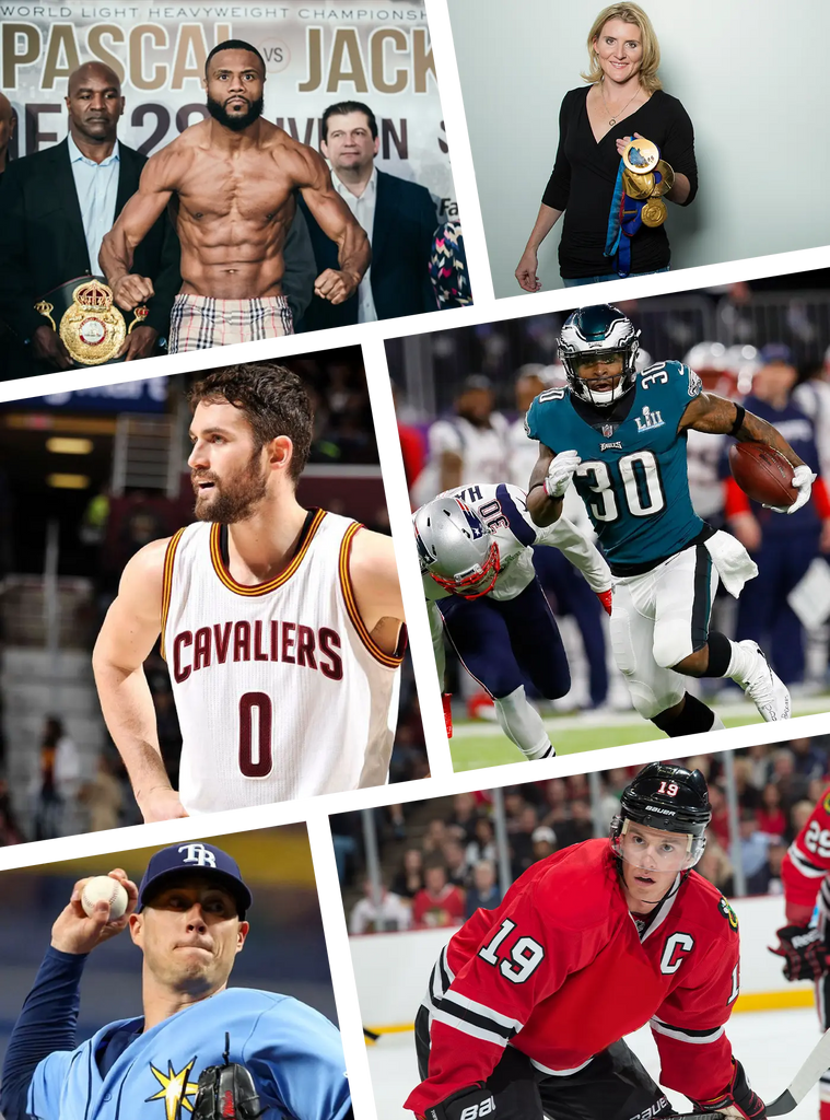 Collage of athletes that rely on the Essentia Mattress to give them peak performance