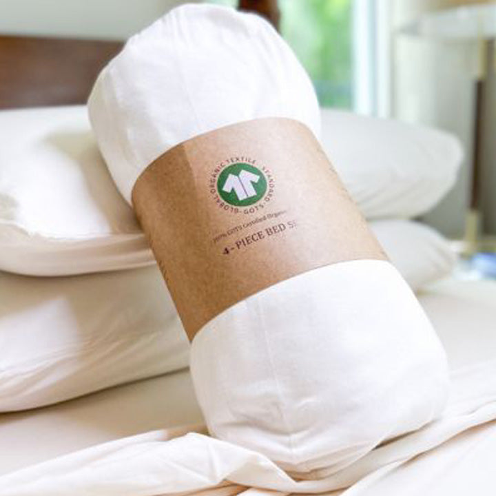 thumbnail interactive-video image 1 of GOTS Certified Organic Cotton Sheet Set – Unbleached, 300 TC – Soft & Sustainable Bed Linens 1 of 3