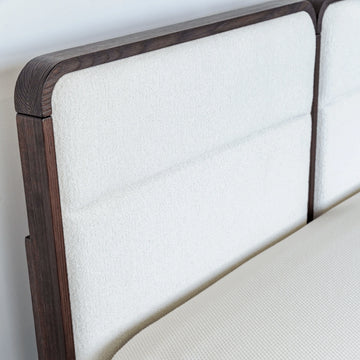 Close Up of Mesa Boucle upholstered headboard