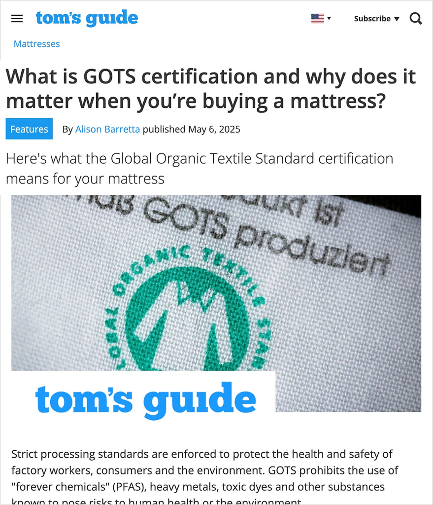Tom's Guide article about GOTS certification for mattresses