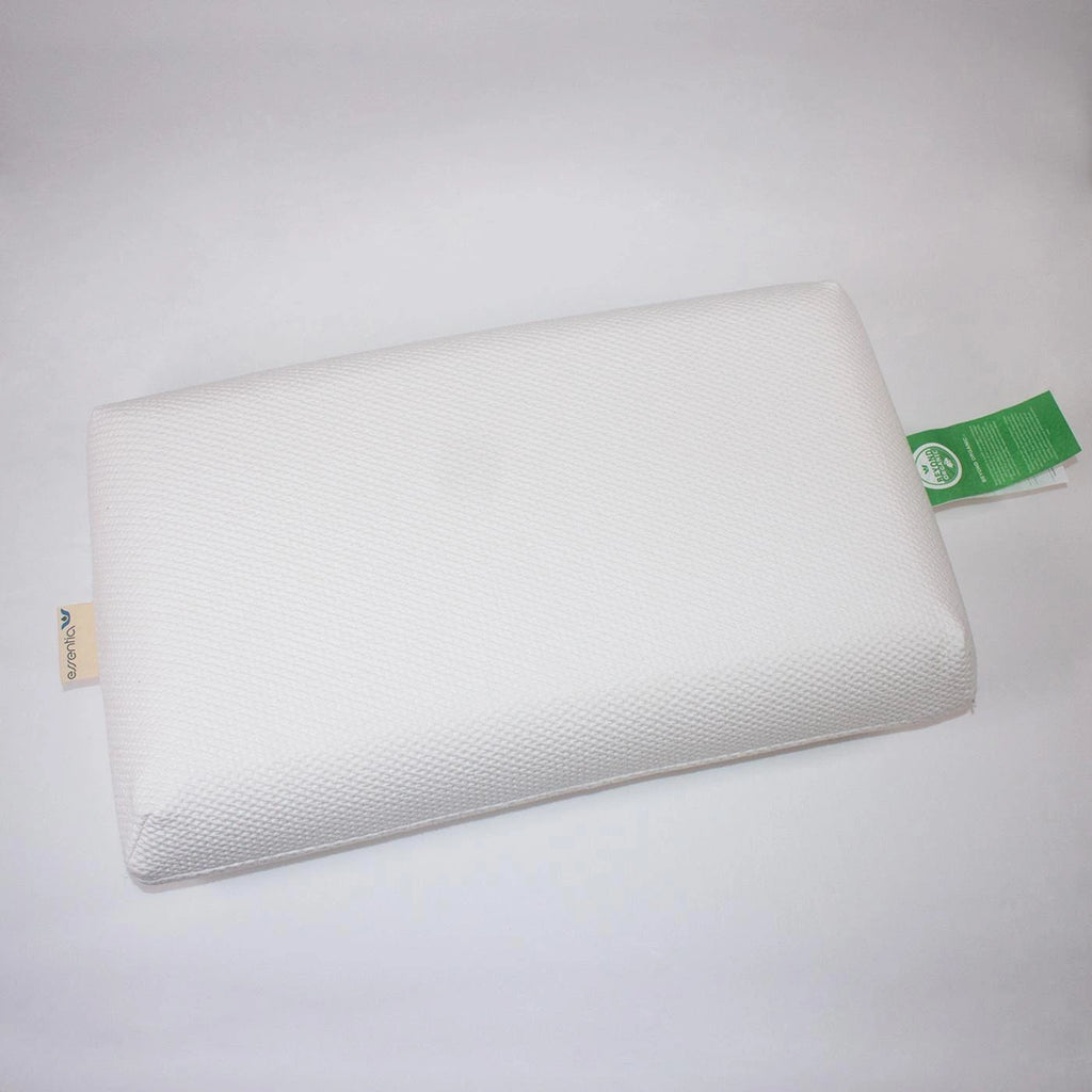 Essentia Forma Organic Foam Pillow shown with GOTS certified organic cotton cover.